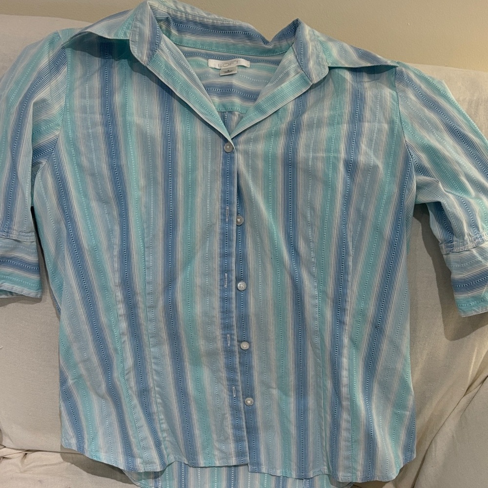 LOFT Blue Striped Button Down Shirt